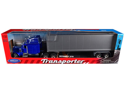 Peterbilt 379 Truck Blue Metallic with Silver Container "Transporter" Series 1/32 Diecast Model by Welly by Welly