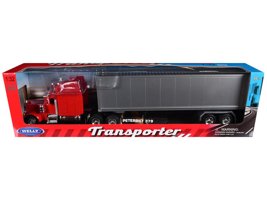 Peterbilt 379 Truck Red with Silver Container "Transporter" Series 1/32 Diecast Model by Welly by Welly