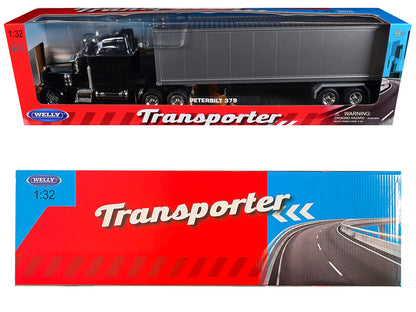 Peterbilt 379 Truck Black with Silver Container "Transporter" Series 1/32 Diecast Model by Welly by Welly