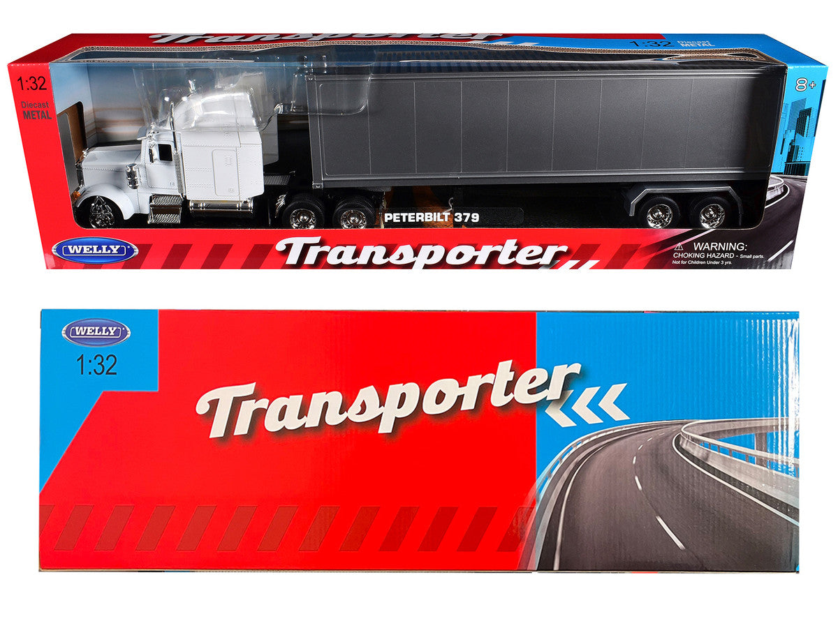 Peterbilt 379 Truck White with Silver Container "Transporter" Series 1/32 Diecast Model by Welly by Welly