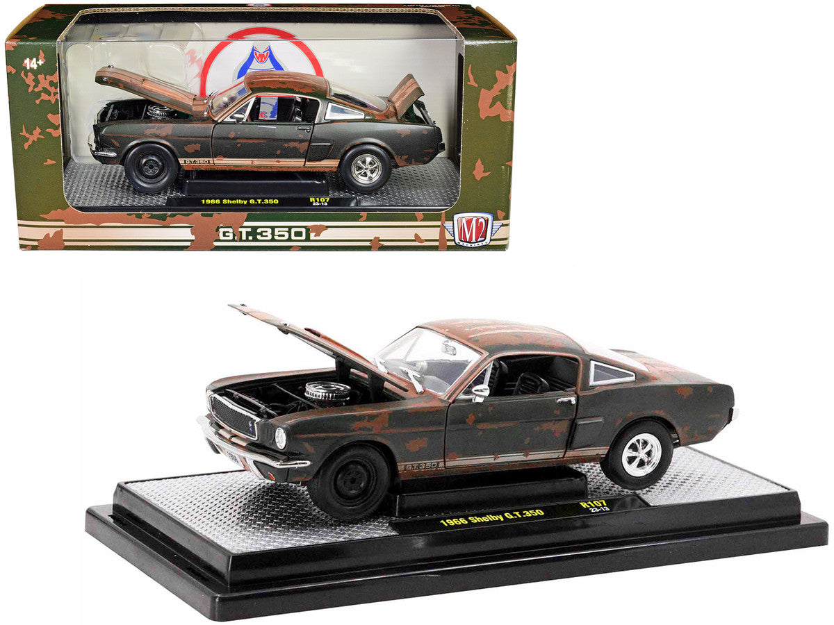 1966 Shelby GT350 Ivy Green with Wimbledon White Stripes (Rusted) Limited Edition to 5250 pieces Worldwide 1/24 Diecast Model Car by M2 Machines by M2