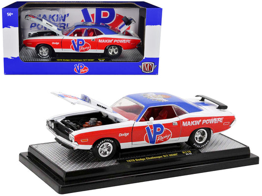 1970 Dodge Challenger R/T Hemi White with Red and Blue Stripes with Red Interior "VP Racing" Limited Edition to 5710 pieces Worldwide 1/24 Diecast Model Car by M2 Machines by M2