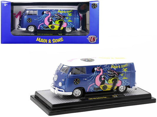 1960 Volkswagen Delivery Van Blue Metallic with White Top "Maui and Sons" Limited Edition to 6550 pieces Worldwide 1/24 Diecast Model Car by M2 Machines by M2