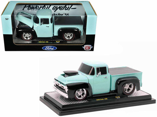 1956 Ford F-100 Pickup Truck Light Blue and Black Limited Edition to 6250 pieces Worldwide 1/24 Diecast Model Car by M2 Machines by M2