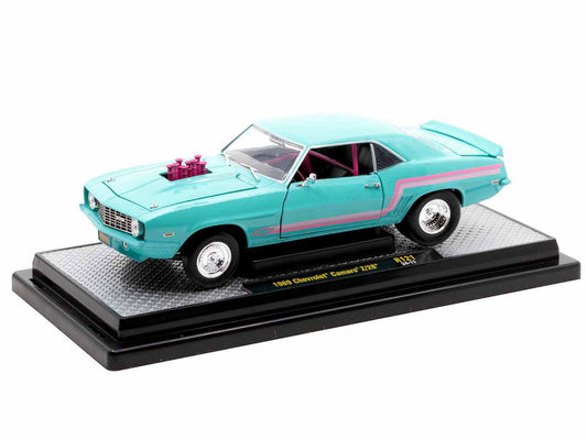 1969 Chevrolet Camaro Z/28 Light Blue with Pink Stripes "Pro Street" Limited Edition to 6250 pieces Worldwide 1/24 Diecast Model Car by M2 Machines by M2