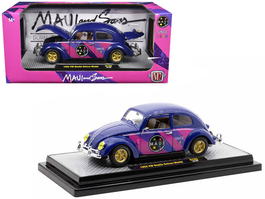 1952 Volkswagen Beetle Deluxe Model "Maui & Sons" Purple Metallic with Graphics Limited Edition to 6650 pieces Worldwide 1/24 Diecast Model Car by M2 Machines by M2