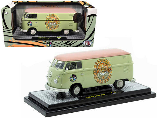 1960 Volkswagen Delivery Van "Maui & Sons" Light Olive Green with Salmon Top Limited Edition to 6650 pieces Worldwide 1/24 Diecast Model Car by M2 Machines by M2