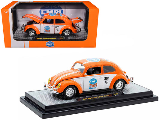 1952 Volkswagen Beetle Deluxe Model "EMPI Power Rules" Orange and White with Graphics Limited Edition to 6650 pieces Worldwide 1/24 Diecast Model Car by M2 Machines by M2