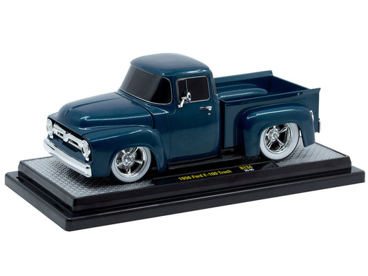 1956 Ford F-100 Pickup Truck Blue Metallic Limited Edition to 6650 pieces Worldwide 1/24 Diecast Model Car by M2 Machines by M2