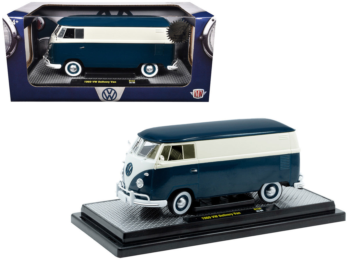 1960 Volkswagen Delivery Van Blue and White Limited Edition to 6650 pieces Worldwide 1/24 Diecast Model Car by M2 Machines by M2