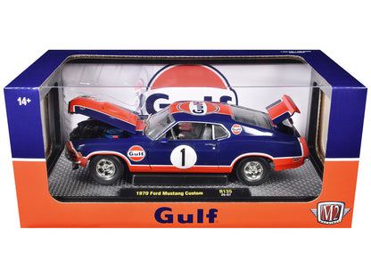 1970 Ford Mustang Custom #1 "Gulf Oil" Dark Blue with Orange Graphics Limited Edition to 7850 pieces Worldwide 1/24 Diecast Model Car by M2 Machines by M2