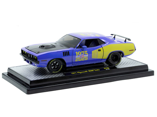 1971 Plymouth Hemi Cuda "VP Racing 50 Years" Blue with Yellow Sides Limited Edition to 8650 pieces Worldwide 1/24 Diecast Model Car by M2 Machines by M2