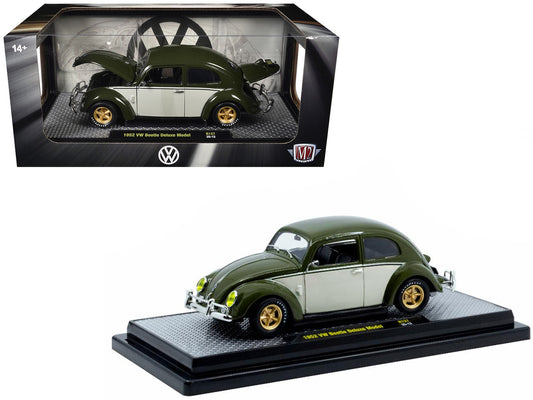 1952 Volkswagen Beetle Deluxe Model Dark Green with Beige Sides Limited Edition to 5250 pieces Worldwide 1/24 Diecast Model Car by M2 Machines by M2