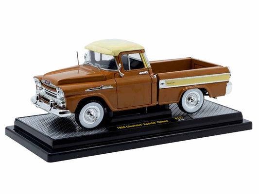1958 Chevrolet Apache Cameo Pickup Truck Brown with Beige Top Limited Edition to 5250 pieces Worldwide 1/24 Diecast Model Car by M2 Machines by M2