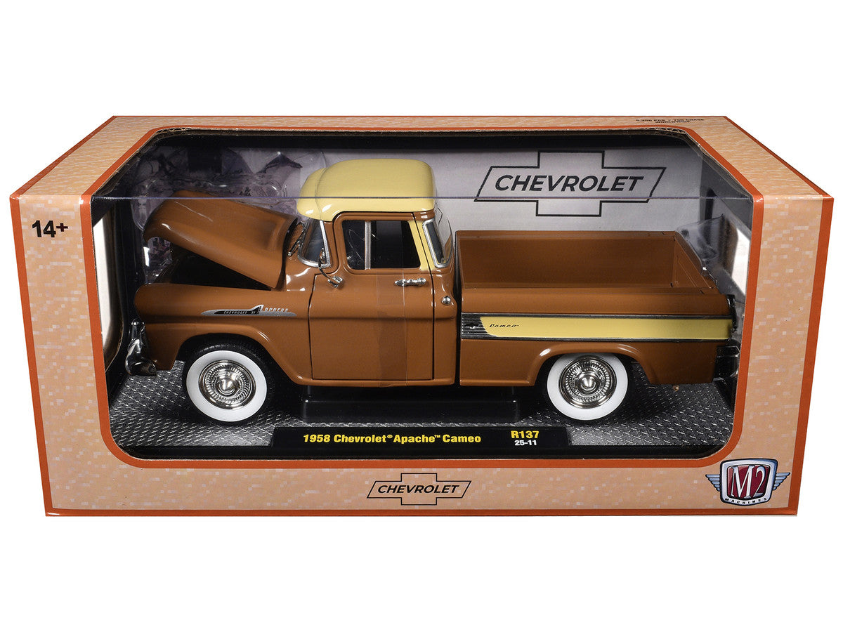 1958 Chevrolet Apache Cameo Pickup Truck Brown with Beige Top Limited Edition to 5250 pieces Worldwide 1/24 Diecast Model Car by M2 Machines by M2