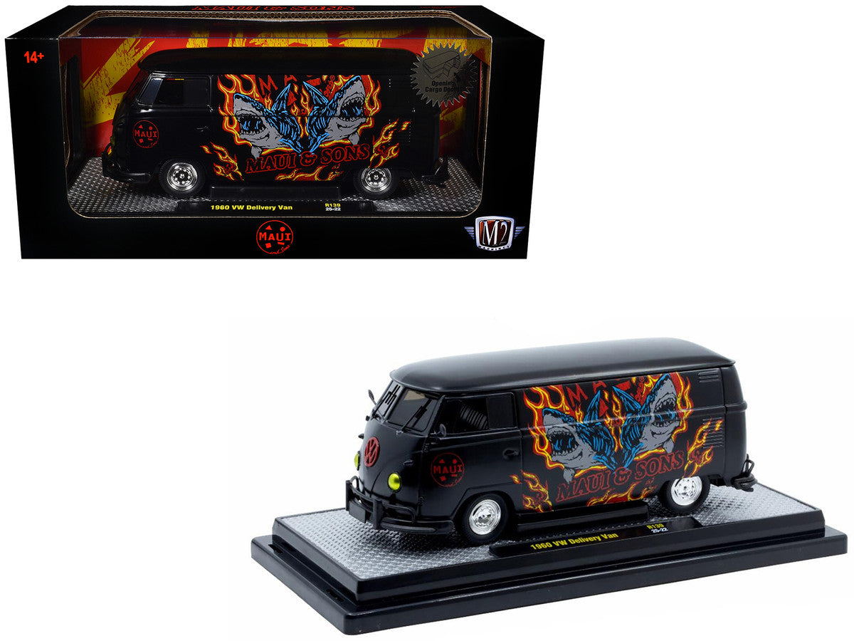 1960 Volkswagen Delivery Van "Maui & Sons" Black with Graphics Limited Edition to 4050 pieces Worldwide 1/24 Diecast Model Car by M2 Machines by M2