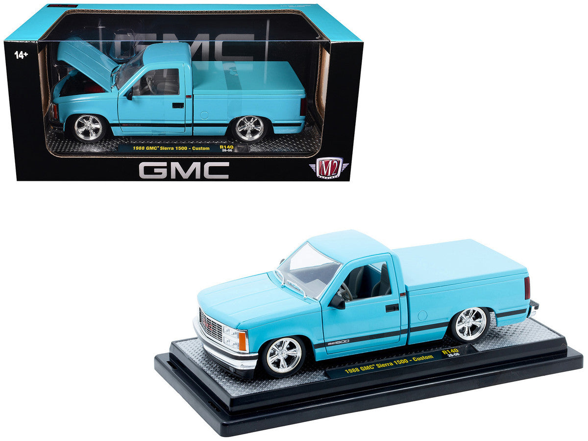 1988 GMC Sierra 1500 Custom Pickup Truck Light Blue with Black Stripes Limited Edition to 9250 pieces Worldwide 1/24 Diecast Model Car by M2 Machines by M2
