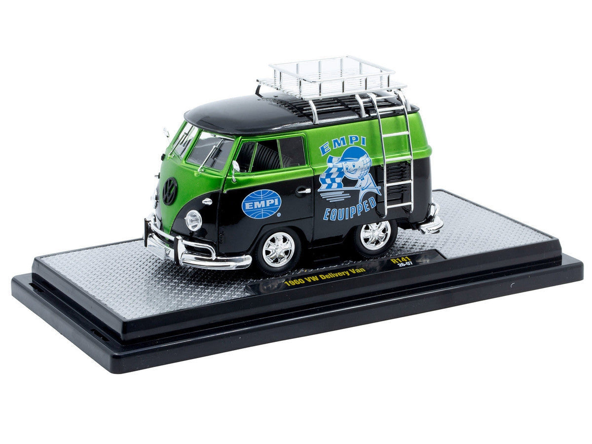 1960 Volkswagen Delivery Van "EMPI Equipped" Black and Green Metallic with Roof Rack and Ladder Limited Edition to 4050 pieces Worldwide 1/24 Diecast Model Car by M2 Machines by M2