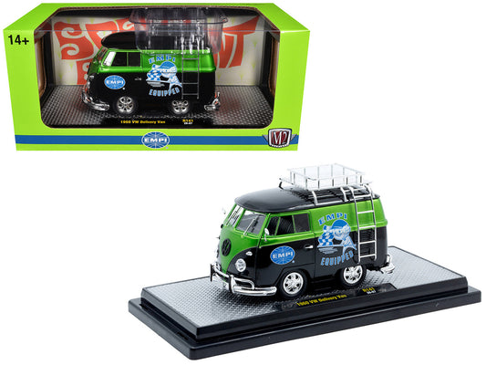 1960 Volkswagen Delivery Van "EMPI Equipped" Black and Green Metallic with Roof Rack and Ladder Limited Edition to 4050 pieces Worldwide 1/24 Diecast Model Car by M2 Machines by M2
