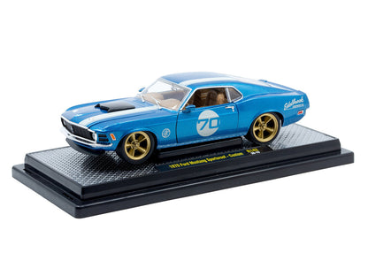 1970 Ford Mustang Sportsroof #70 Blue Metallic with White Stripes Limited Edition to 4050 pieces Worldwide 1/24 Diecast Model Car by M2 Machines by M2