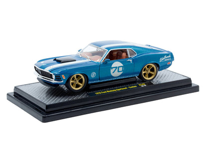 1970 Ford Mustang Sportsroof #70 Blue Metallic with White Stripes Limited Edition to 4050 pieces Worldwide 1/24 Diecast Model Car by M2 Machines by M2