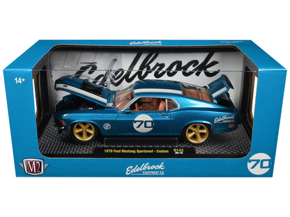 1970 Ford Mustang Sportsroof #70 Blue Metallic with White Stripes Limited Edition to 4050 pieces Worldwide 1/24 Diecast Model Car by M2 Machines by M2