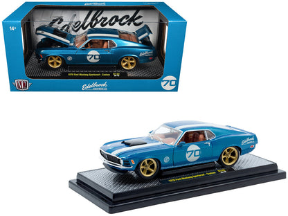 1970 Ford Mustang Sportsroof #70 Blue Metallic with White Stripes Limited Edition to 4050 pieces Worldwide 1/24 Diecast Model Car by M2 Machines by M2