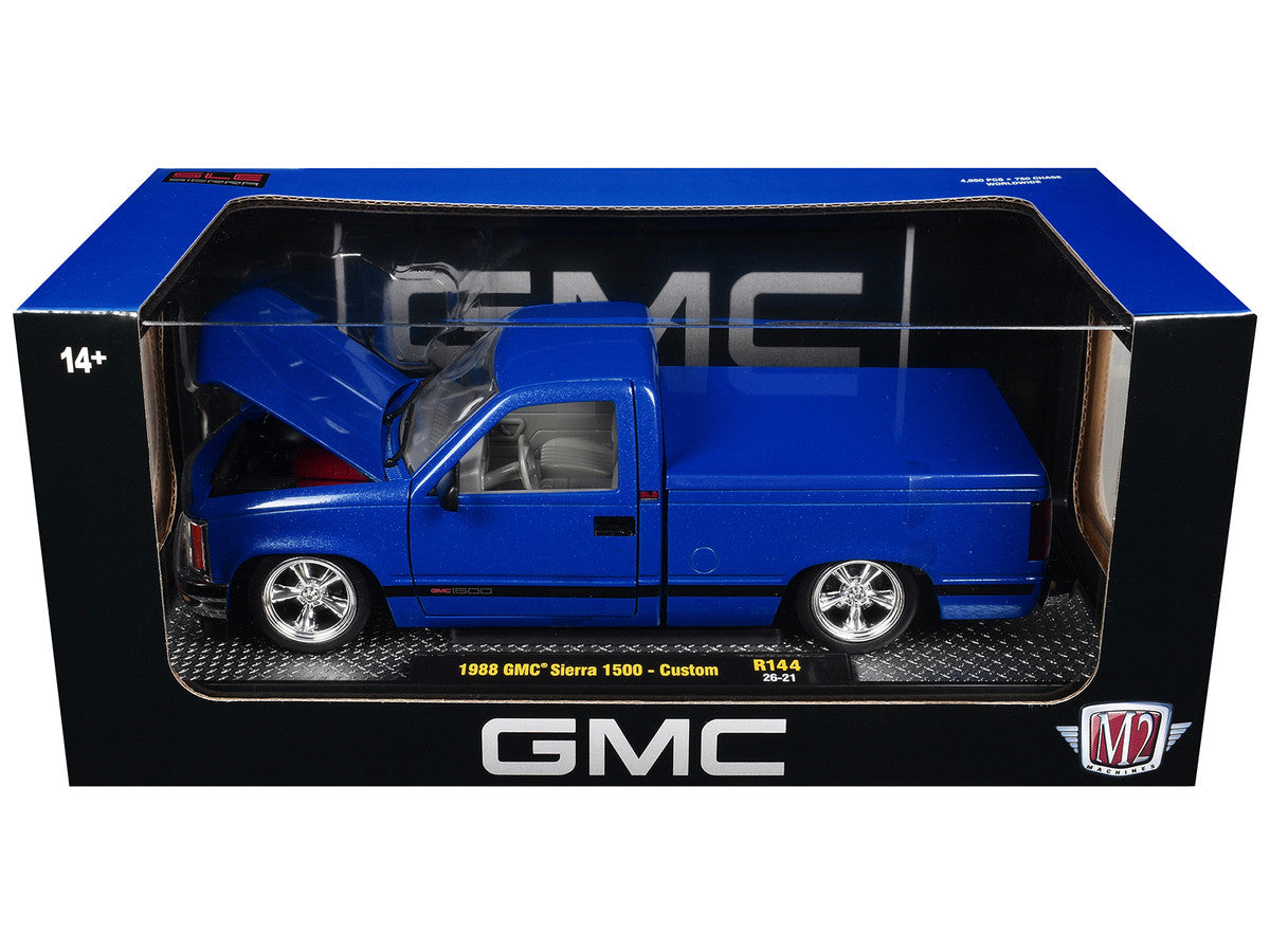 1988 GMC Sierra 1500 Custom Pickup Truck Blue Metallic with Black Stripes Limited Edition to 4850 pieces Worldwide 1/24 Diecast Model Car by M2 Machines-2