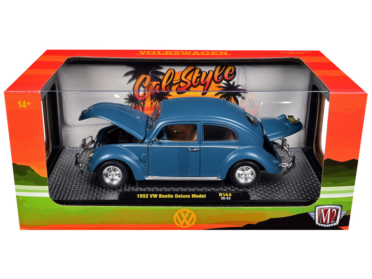 1952 Volkswagen Beetle Deluxe Model Matt Blue Limited Edition to 4850 pieces Worldwide 1/24 Diecast Model Car by M2 Machines-1