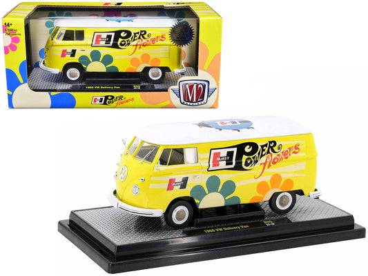 1960 Volkswagen Delivery Van Yellow with Bright White Top and Flower Graphics "Hurst Power Flowers" Limited Edition to 6550 pieces Worldwide 1/24 Diecast Model Car by M2 Machines by M2
