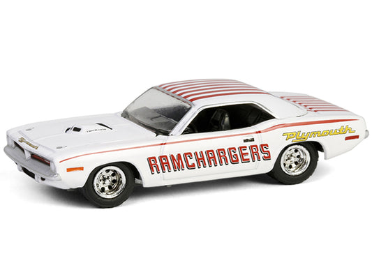 1970 Plymouth Hemi Barracuda "Ramchargers" White with Red Stripes "Running on Empty" Series 17 1/64 Diecast Model Car by Greenlight by Greenlight