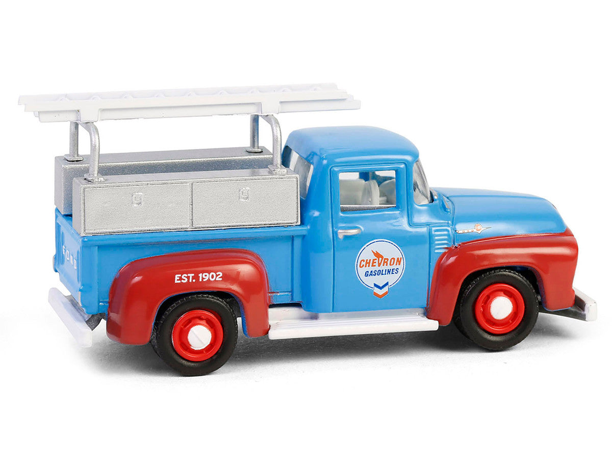 1956 Ford F-100 Pickup Truck with Tool Boxes and Ladders "Chevron" Blue and Red "Chevron Special Edition" Series 1 1/64 Diecast Model Car by Greenlight by Greenlight