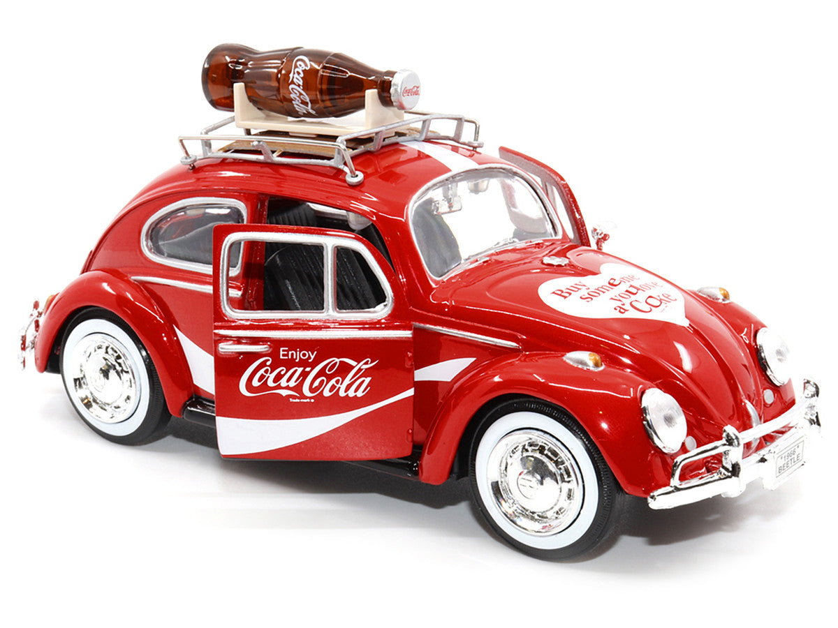 1966 Volkswagen Beetle Red "Enjoy Coca-Cola" with Roof Rack and Accessories 1/24 Diecast Model Car by Motor City Classics by Motorcity Classics