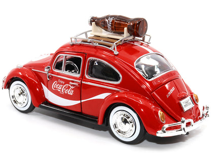 1966 Volkswagen Beetle Red "Enjoy Coca-Cola" with Roof Rack and Accessories 1/24 Diecast Model Car by Motor City Classics by Motorcity Classics