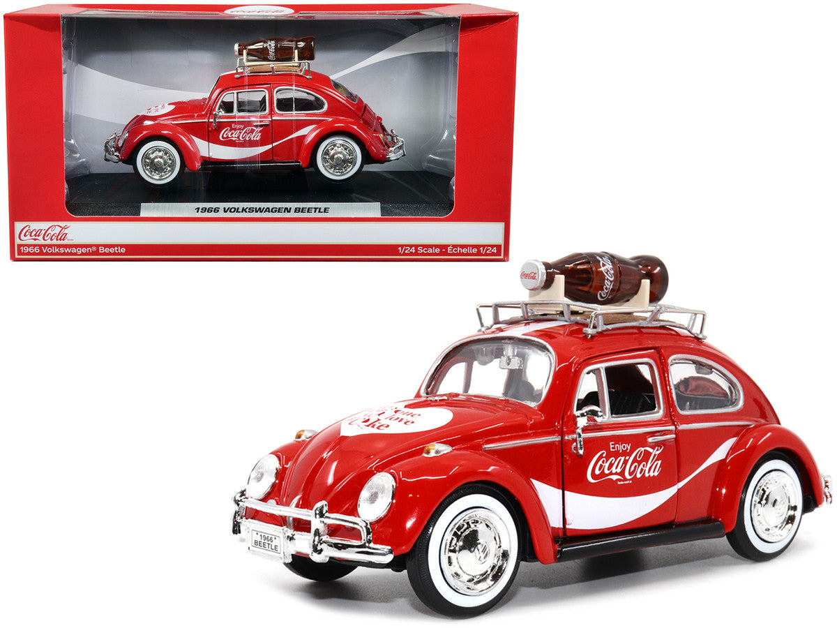 1966 Volkswagen Beetle Red "Enjoy Coca-Cola" with Roof Rack and Accessories 1/24 Diecast Model Car by Motor City Classics by Motorcity Classics