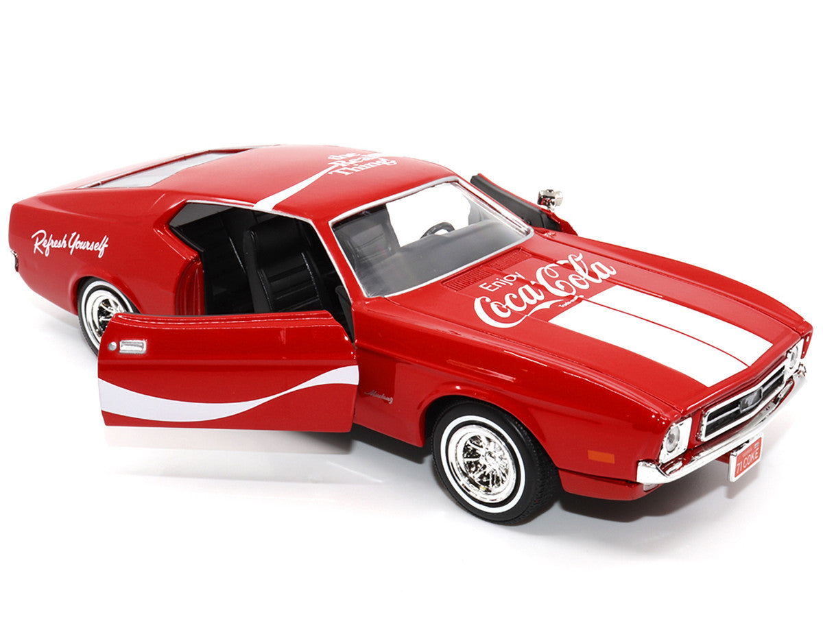 1971 Ford Mustang Sportsroof Red with White Stripes "Refresh Yourself - Coca-Cola" 1/24 Diecast Model Car by Motor City Classics by Motorcity Classics