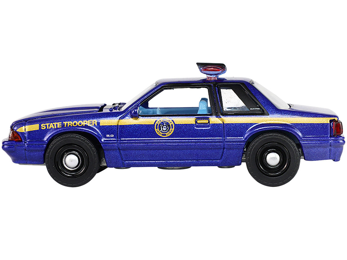 1988 Ford Mustang "New York State Police" Blue with Yellow Stripes and Blue Interior "Hot Pursuit" Series 8 1/64 Diecast Model Car by Greenlight by Greenlight