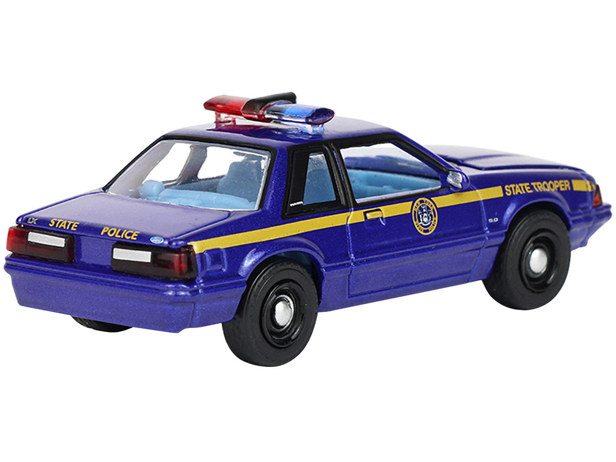 1988 Ford Mustang "New York State Police" Blue with Yellow Stripes and Blue Interior "Hot Pursuit" Series 8 1/64 Diecast Model Car by Greenlight by Greenlight