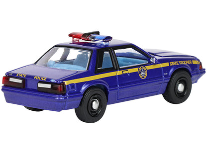 1988 Ford Mustang "New York State Police" Blue with Yellow Stripes and Blue Interior "Hot Pursuit" Series 8 1/64 Diecast Model Car by Greenlight by Greenlight
