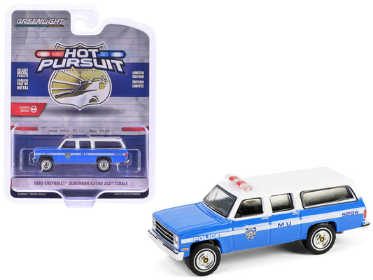 1990 Chevrolet Suburban K2500 Scottsdale "NYPD (New York City Police Department)" Blue with White Top "Hot Pursuit" Series 46 1/64 Diecast Model Car by Greenlight by Greenlight