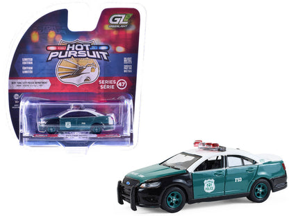 2014 Ford Taurus "New York Police Department (NYPD) Vintage Tribute Livery" Green and Black with White Top "Hot Pursuit" Series 47 1/64 Diecast Model Car by Greenlight by Greenlight