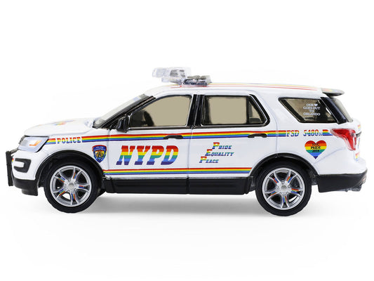 2016 Ford Police Interceptor Utility "New York Police Department (NYPD) Pride Livery" White with Rainbow Stripes "Hot Pursuit" Series 47 1/64 Diecast Model Car by Greenlight by Greenlight