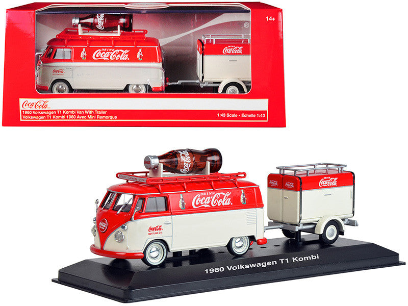 1960 Volkswagen T1 Kombi Van with Trailer Red and Cream "Coca Cola" 1/43 Diecast Model Car by Motorcity Classics by Motorcity Classics