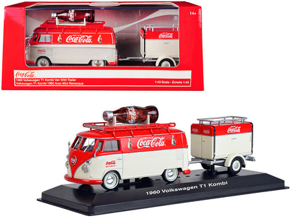 1960 Volkswagen T1 Kombi Van with Trailer Red and Cream "Coca Cola" 1/43 Diecast Model Car by Motorcity Classics by Motorcity Classics