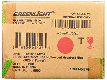 "Hollywood Greatest Hits" (2024) Set of 6 pieces 1/64 Diecast Model Cars by Greenlight by Greenlight