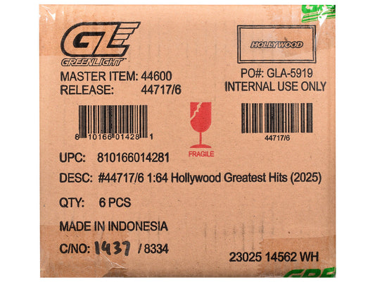 "Hollywood Greatest Hits" (2025) Set of 6 pieces 1/64 Diecast Model Cars by Greenlight by Greenlight