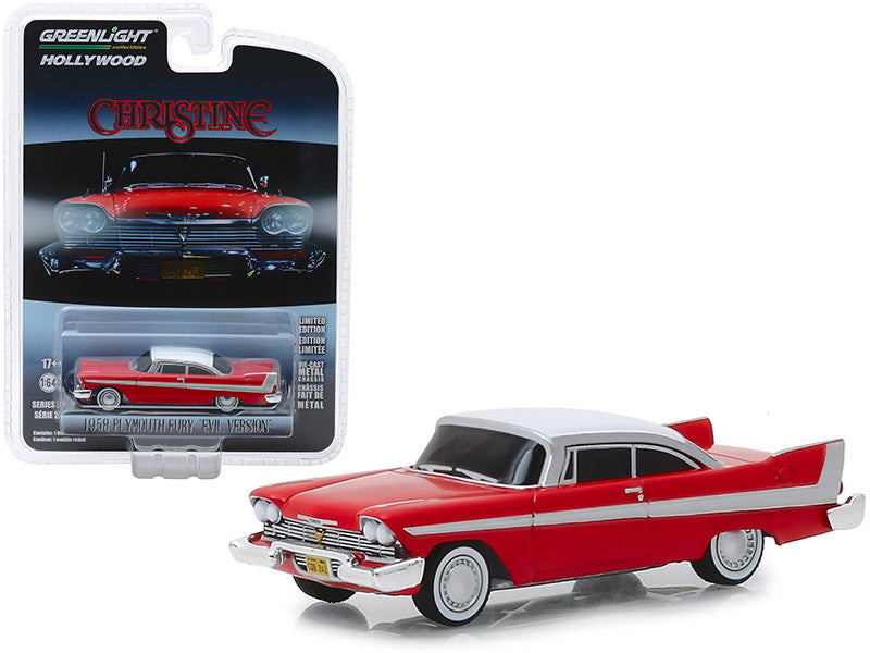 1958 Plymouth Fury Red with White Top "Evil Version" (Blacked Out Windows) "Christine" (1983) Movie "Hollywood Series" Release 24 1/64 Diecast Model Car by Greenlight by Greenlight