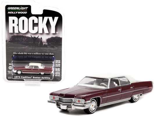 1973 Cadillac Sedan DeVille Burgundy with White Top "Rocky" (1976) Movie "Hollywood Series" Release 35 1/64 Diecast Model Car by Greenlight by Greenlight