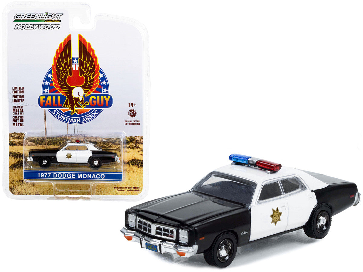 1977 Dodge Monaco Police Black and White "County Sheriff's Department" "Fall Guy Stuntman Association" Hollywood Special Edition 1/64 Diecast Model Car by Greenlight by Greenlight