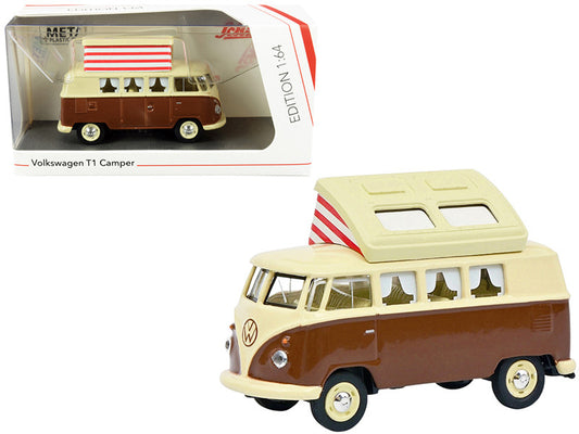 Volkswagen T1 Camper Bus with Pop-Top Roof Brown and Cream 1/64 Diecast Model by Schuco by Schuco